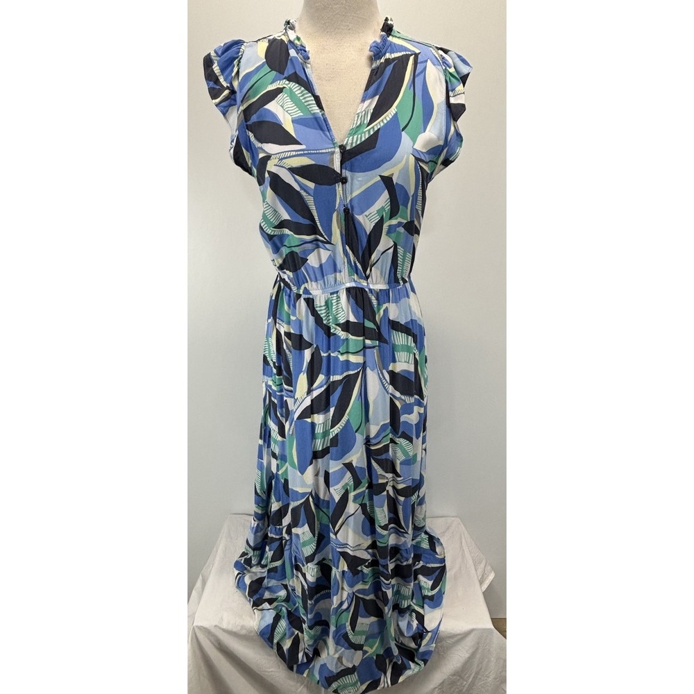 LOFT Outlet Maxi Dress Sz Large Women's Sleeveless Flowy Gathered Waist Blue